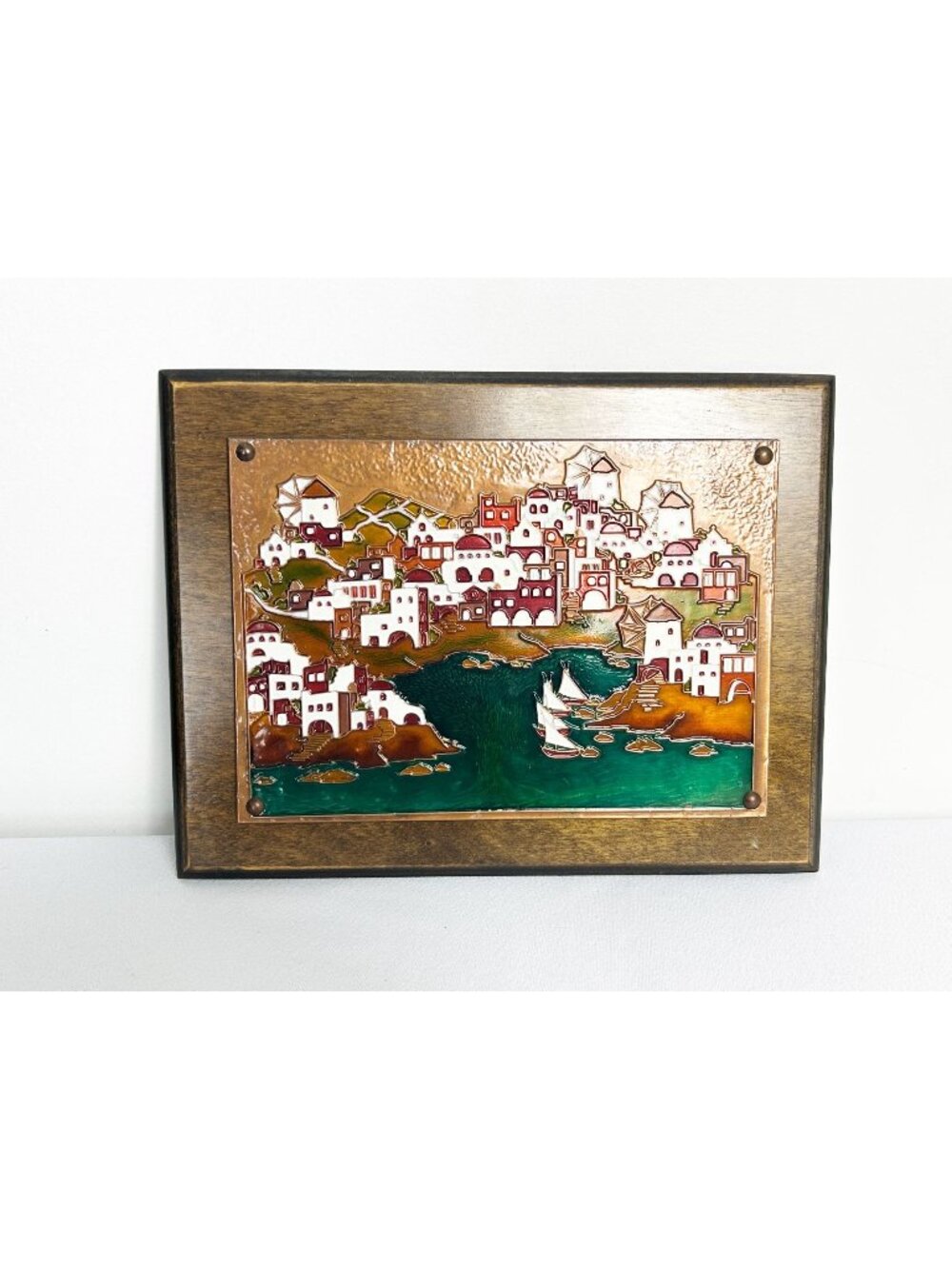 AETHRA Vintage 70's MCM Greek Mid-Century Copper Enamel Wall Plaque